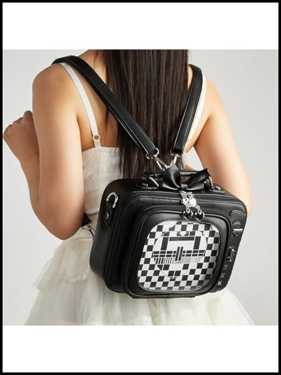 Retro TV Shaped Ita Bag Pin Display Backpack Crossbody with 2 Inserts